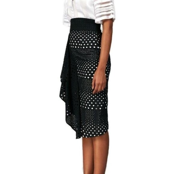 NWT Kimora Lee Simmons Eyelet Black White Asymmetrical Ruffle Hem Skirt 10 - Picture 2 of 9
